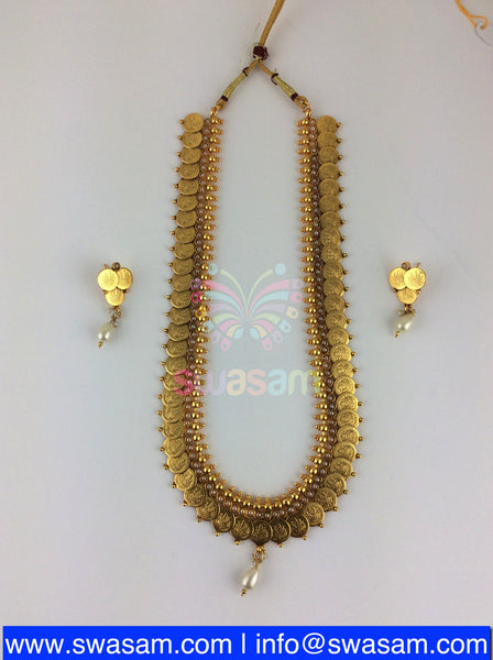 Long Coin Set with Pearls Temple design