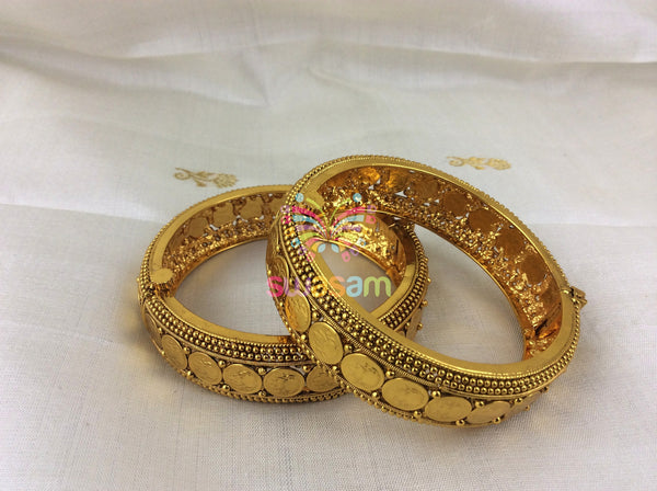 Gold wide Temple style Coin Bangles