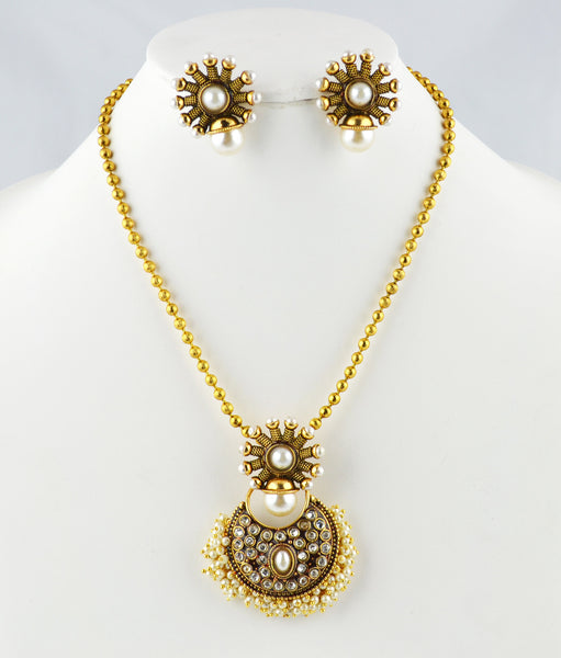 Star Shape Antique Gold with Pearl (pendant & earring)