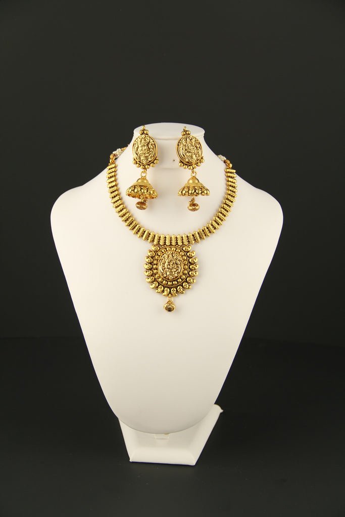 Gold Short Temple Design Necklace