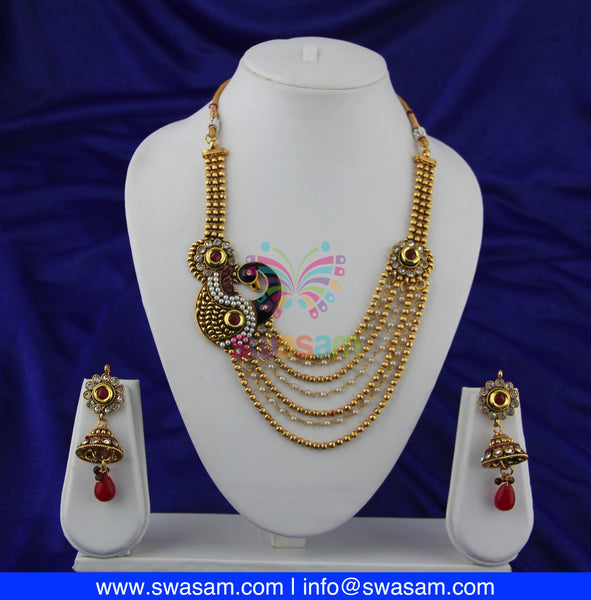 Red Peacock Design Necklace Set