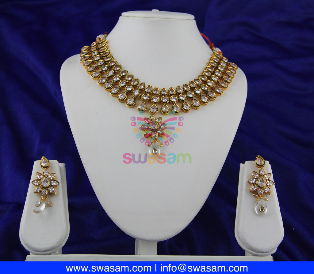 Kundan White stone Necklace Set