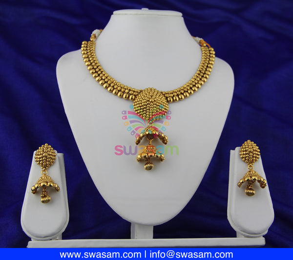 Antique Gold with Jhumka pendant Necklace Set