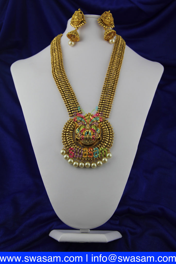 Pearl Laxumi design Long Temple Necklace Set