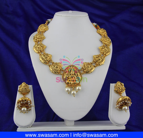 Pearl Laxumi design Temple Necklace Set