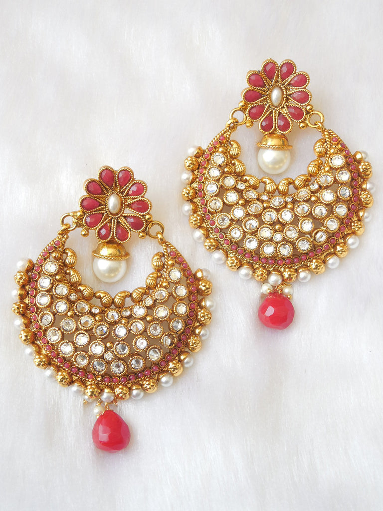 Polki Earings Maroon