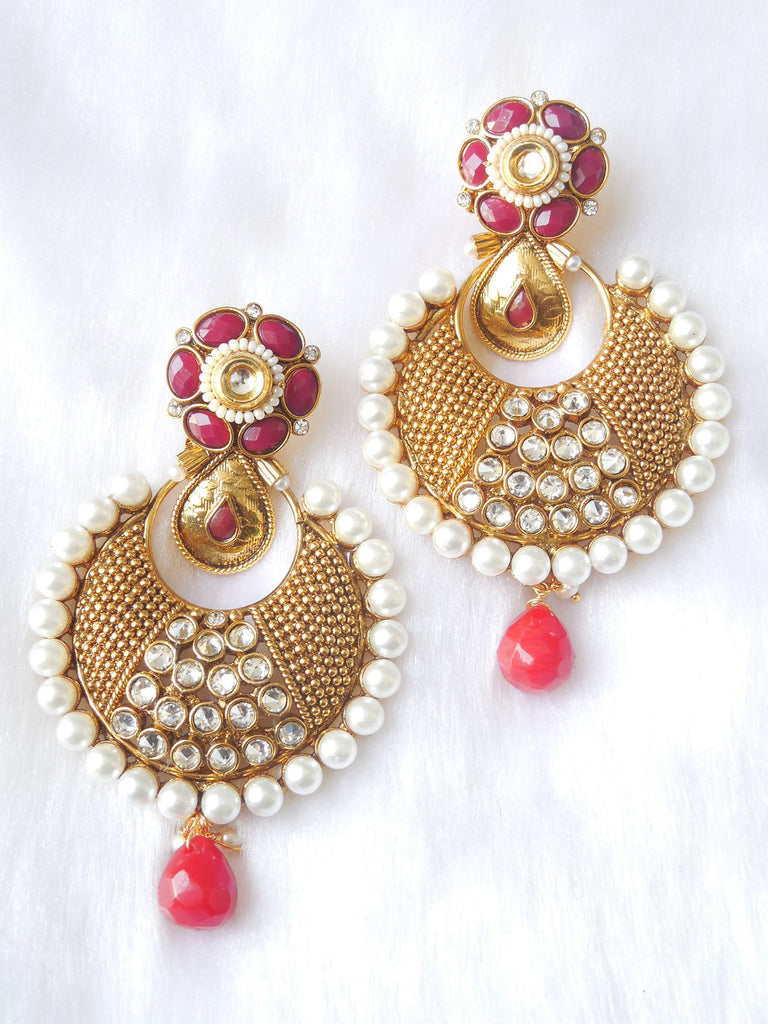 Polki Earings Maroon