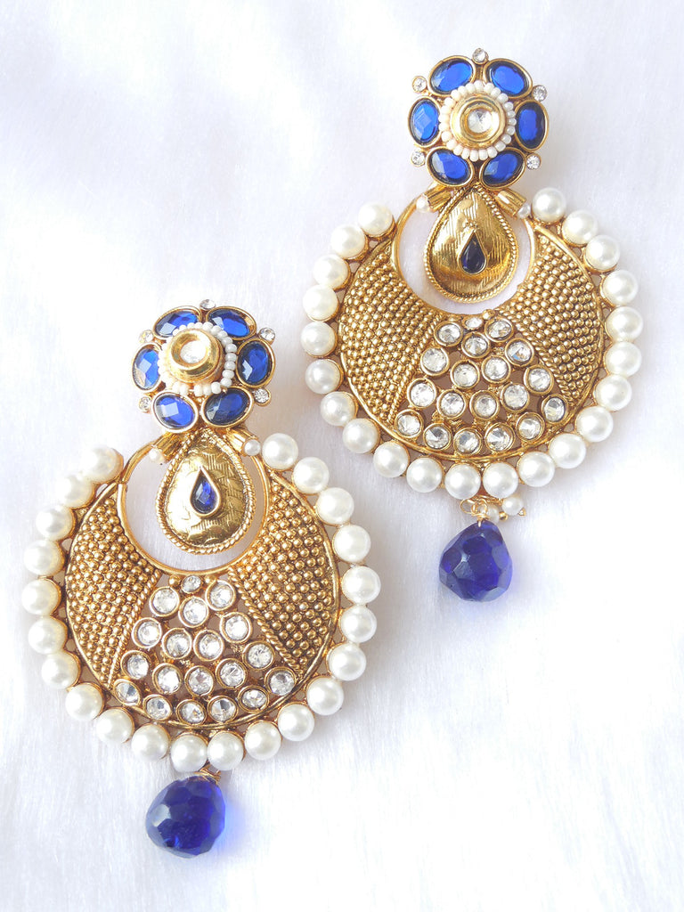 Polki Earings Royal Blue