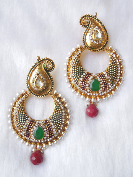 Polki Earings Maroon Green