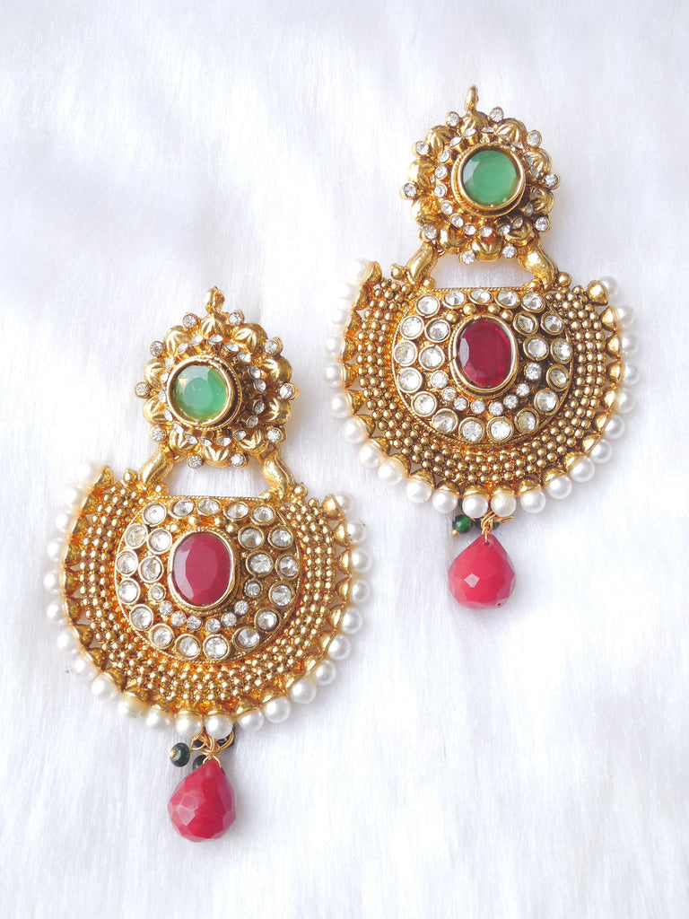 Polki Earings Maroon Green