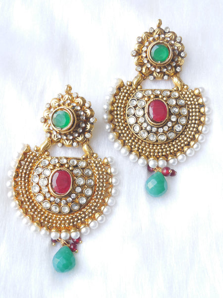 Polki Earings Maroon Green