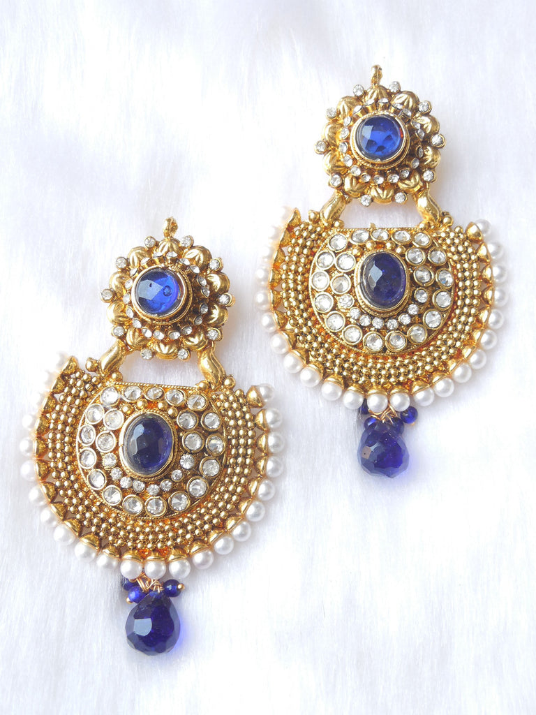 Polki Earings Royal Blue