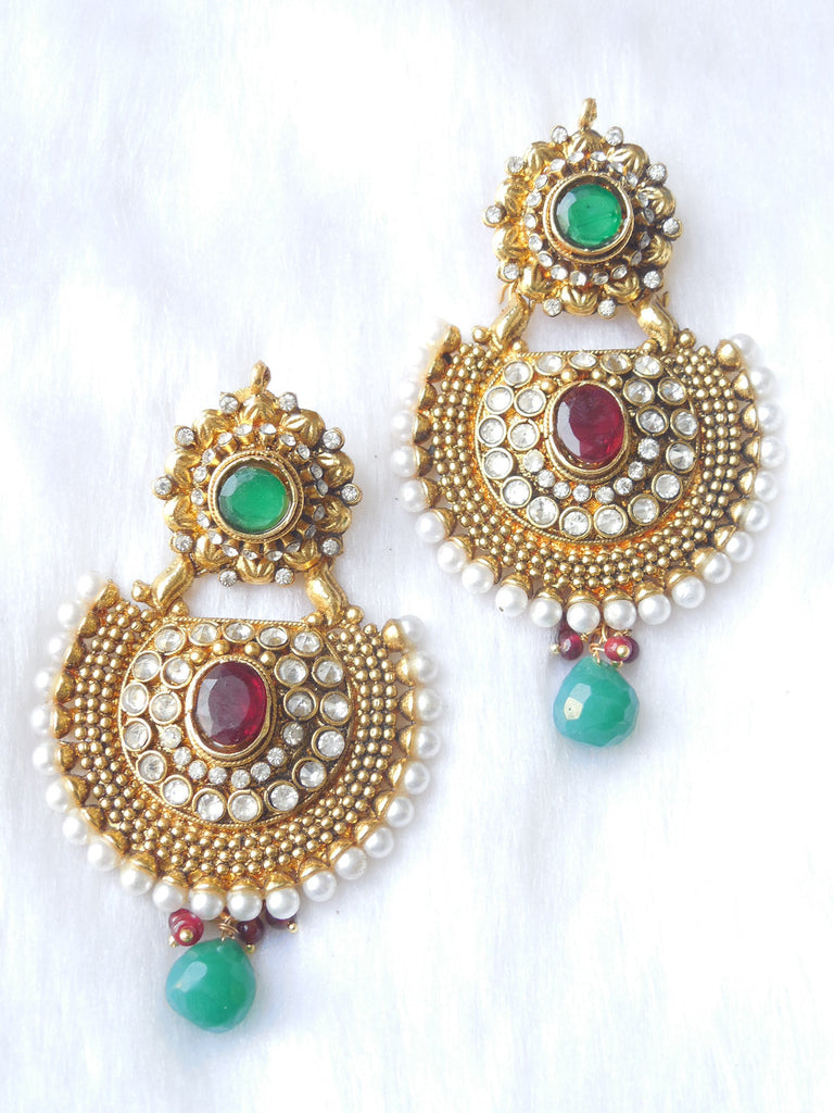 Polki Earings Purple Green