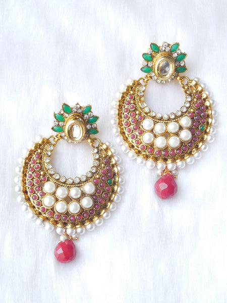 Polki Earings Maroon Green