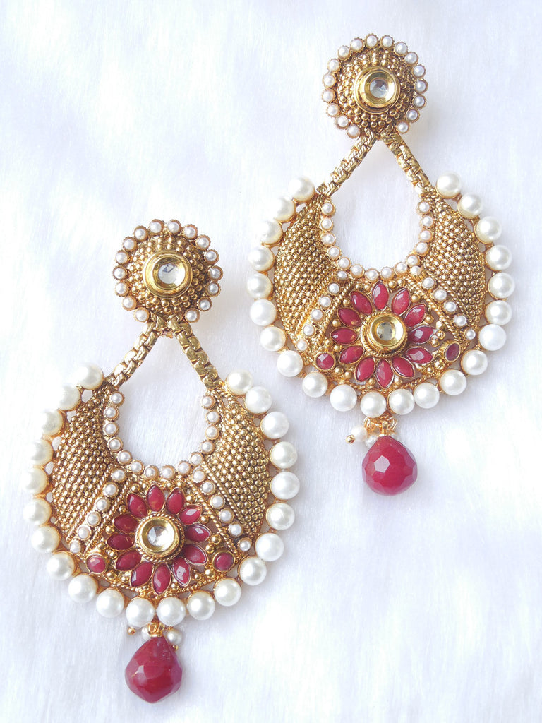 Polki Earings Maroon