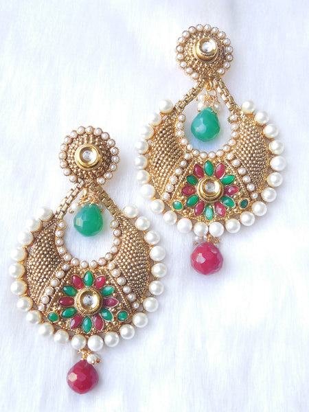 Polki Earings Maroon Green