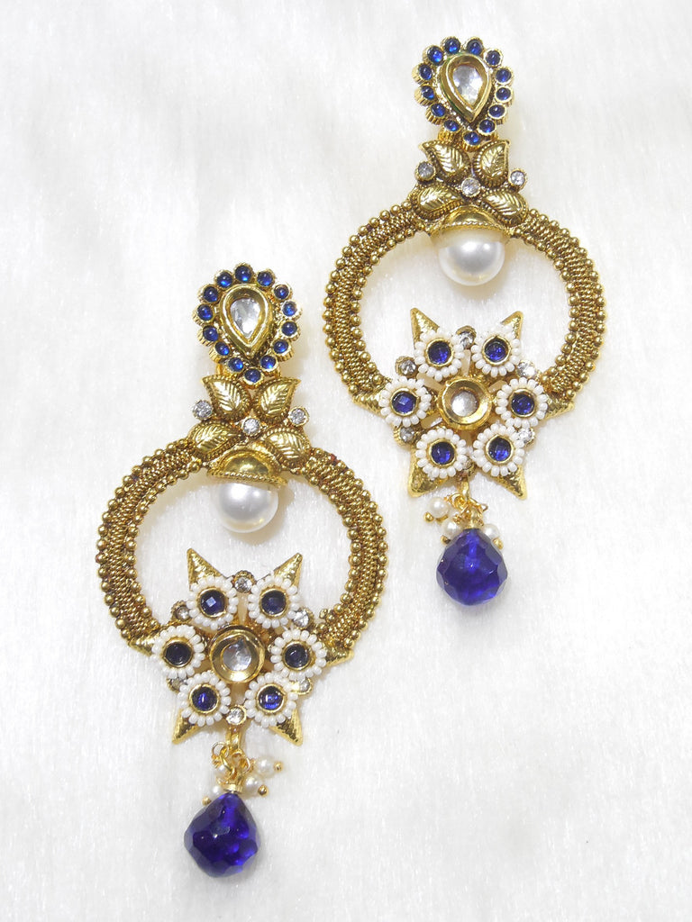 Polki Earings Royal Blue