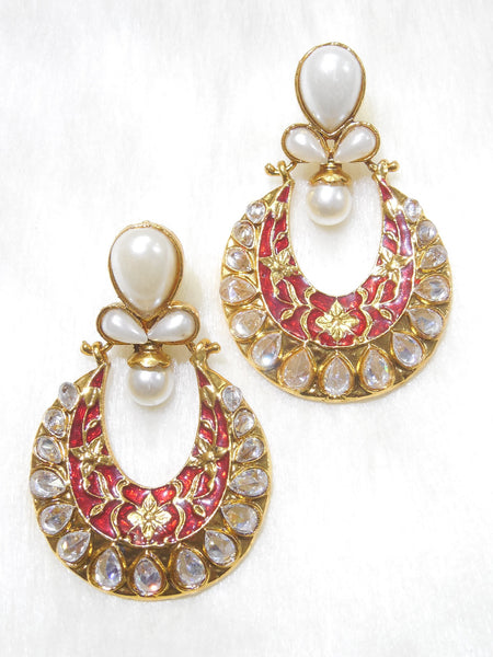 Polki Earings Pink & Pearl