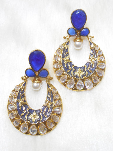 Polki Earings Royal Blue