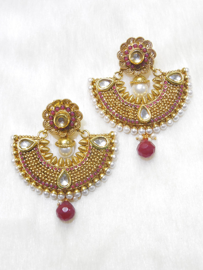 Polki Earings Maroon