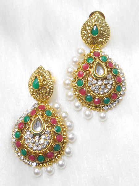 Polki Earings Maroon Green