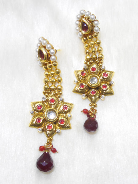 Polki Earings Red