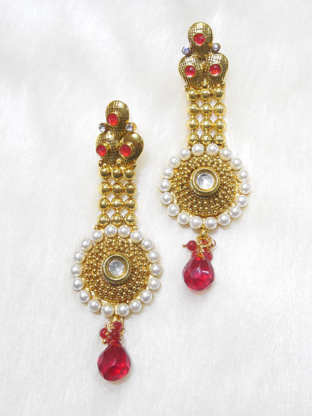 Polki Earings Red