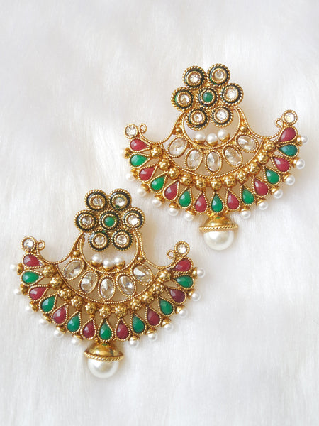 Polki Earings Maroon Green