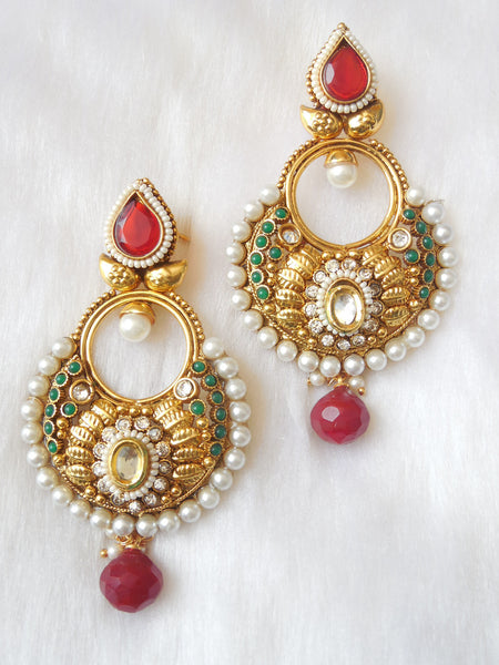 Polki Earings Maroon Green