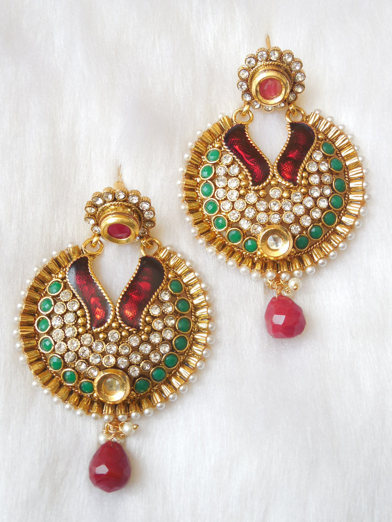 Polki Earings Maroon Green