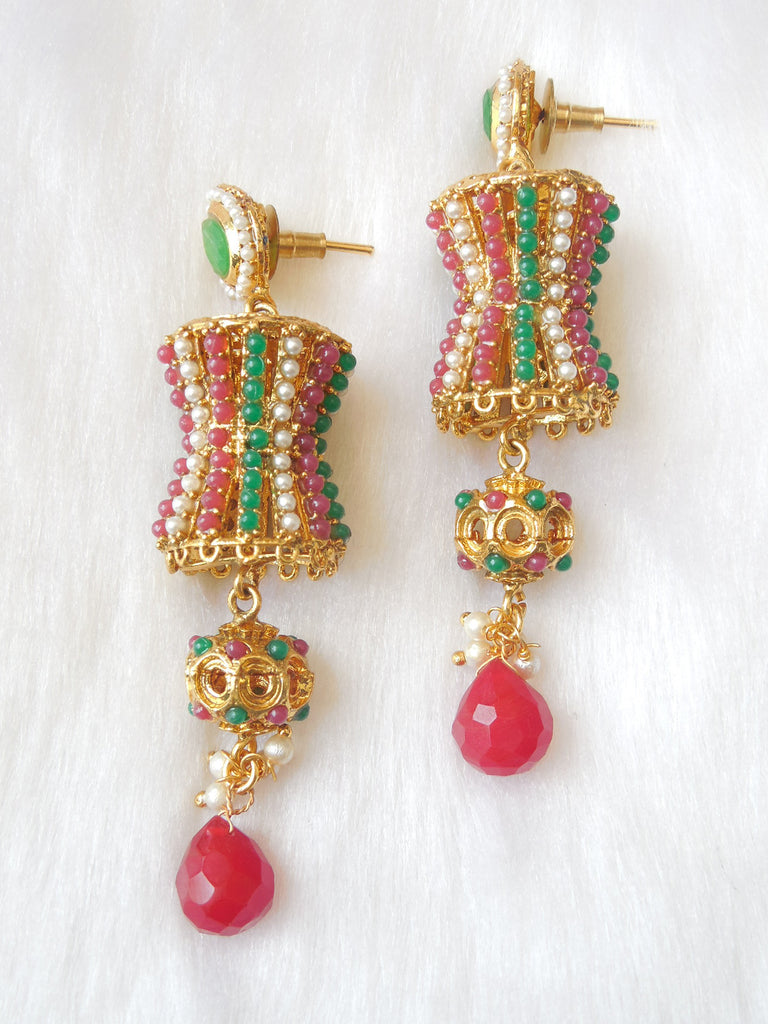 Polki Earings Maroon Green