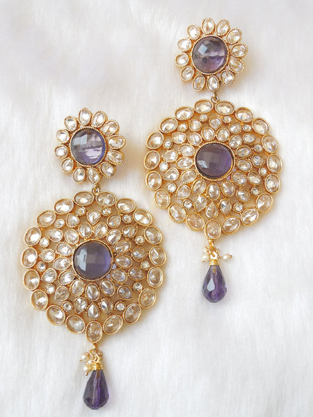 Polki Earings Purple Extra Large