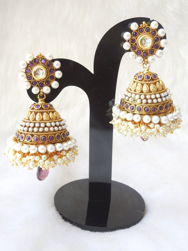 Jhumka Earings Purple Extra Large