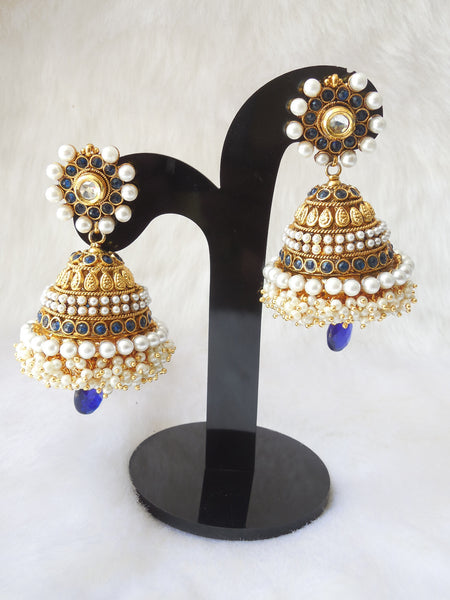 Jhumka Earings Royal Blue Extra Large