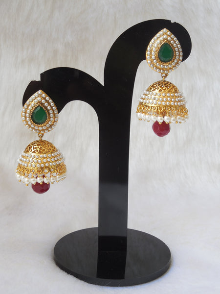 Jhumka Earings Maroon Green Medium