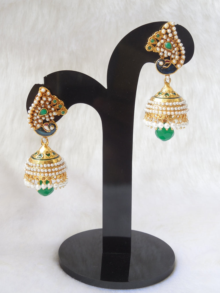 Jhumka Earings Green Medium