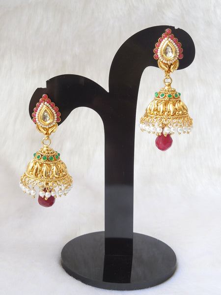 Jhumka Earings Maroon Green Medium