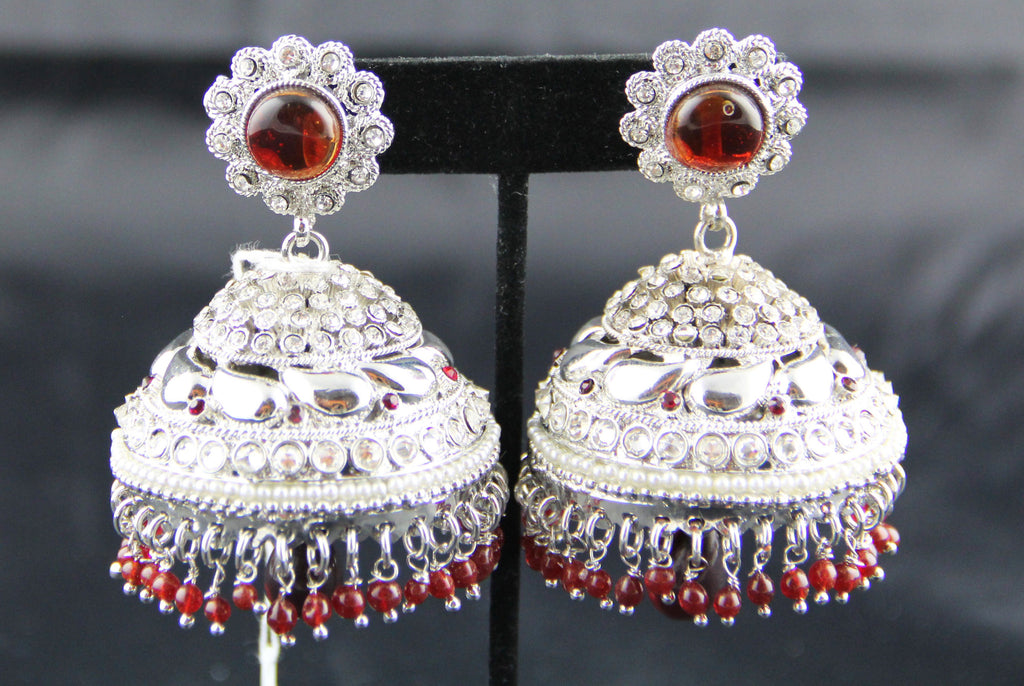 Big Jhumka siver and red