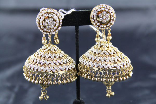 Big Jhumka White and Gold