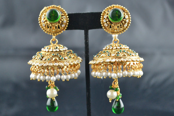 Green Jhumka Earring Large