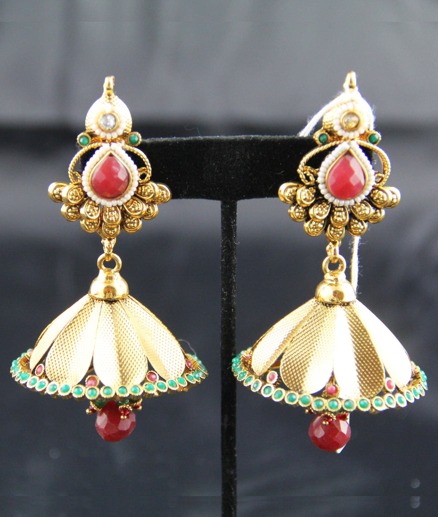 Jhumka Earring Red Green Medium