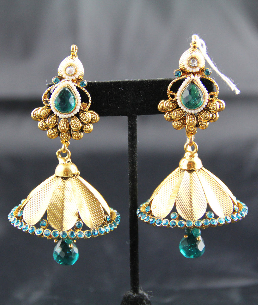 Mediam Jhumka blue with gold