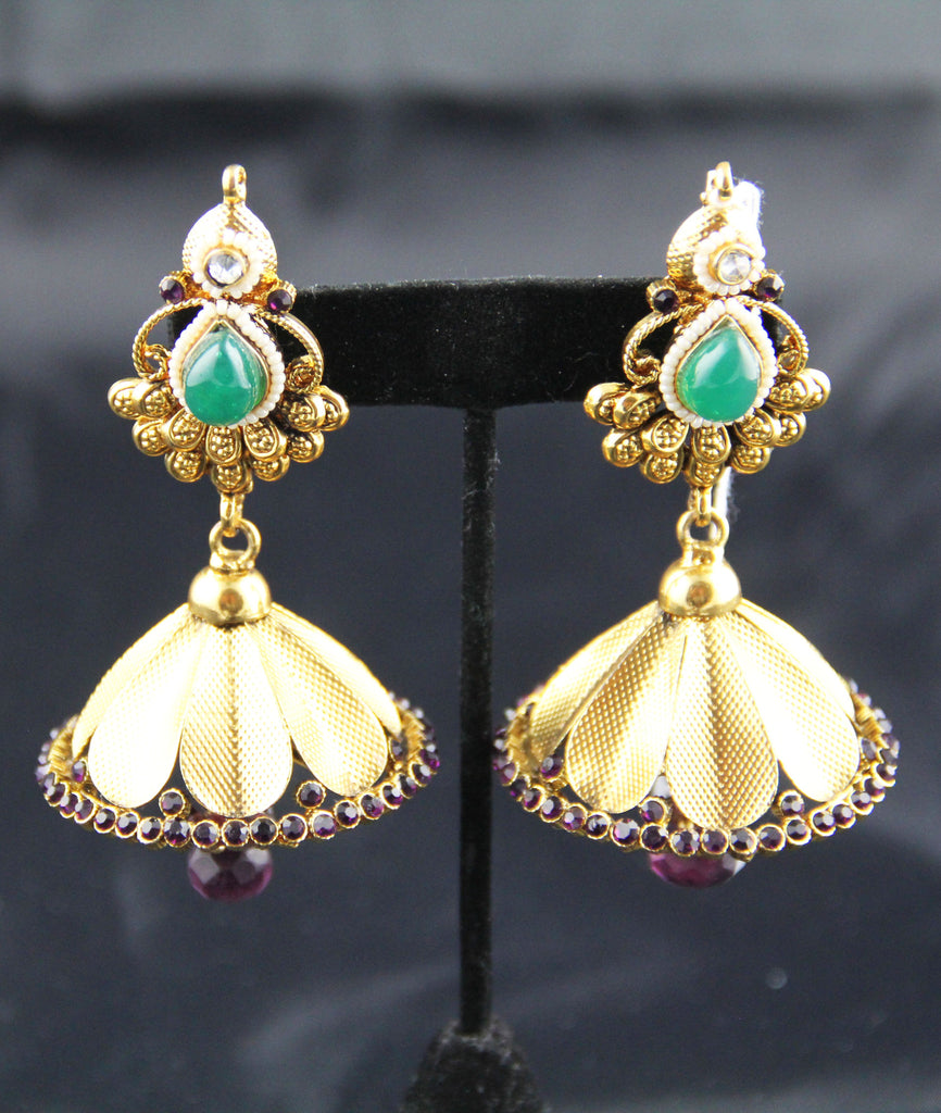 Jhumka Maroon With Green Stone Medium