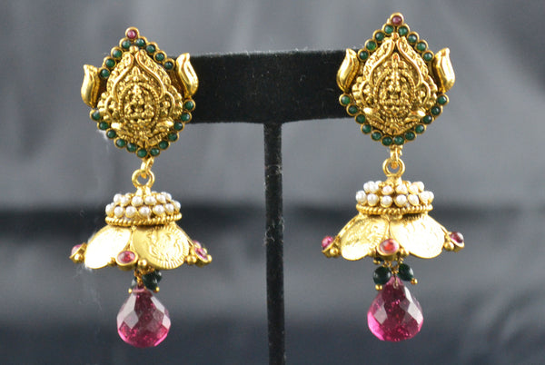 Jhumka Temple Design with Luxmie Red Green