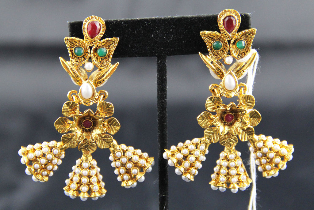 Polki Earring Designer Red Green