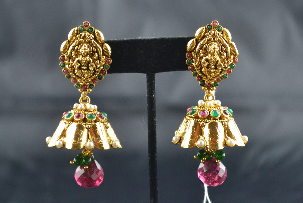 Jhumka Temple Design With Luxmi Red Green