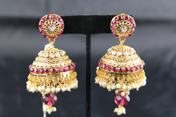 Mediam Jhumka Pink With Pearl