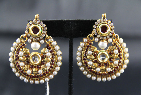 Red and Pearl Polki Earring