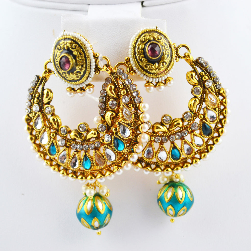 Royal Blue with a touch of pink Polki Earring