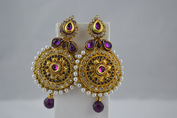 Pearl & Purple Polki Earring